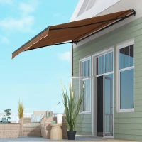 Outsunny 16' x 10' Retractable Awning, 280gsm UV Resistant Sunshade Shelter for Deck, Balcony, Yard, Brown(m-9)