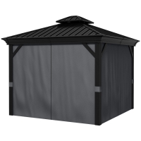 Outsunny 10' x 12' Hardtop Gazebo Permanent Pavilion w/ Double Roof Aluminum Frame Sidewalls for Patio Garden Deck, Dark Gray