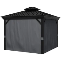 Outsunny 10' x 12' Hardtop Gazebo Permanent Pavilion w/ Double Roof Aluminum Frame Sidewalls for Patio Garden Deck, Dark Gray(m-1)