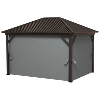 Outsunny 10' x 12' Hardtop Gazebo with Galvanized Steel Roof, Metal Canopy with Top Hook, Netting and Curtains, Dark Gray(m-1)