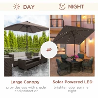 Outsunny 9' x 7' Outdoor Patio Solar Umbrella with Crank, Solar LED Lights, Tilting, Push-Button for Deck, Pool and Lawn, Tan(m-4)