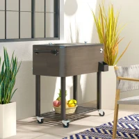 Outsunny Outdoor Beverage Cooler Bar Cart, 67-Qt Patio Cooler Cart Rolling Ice Chest with Shelf, Bottle Opener and Wheels, Grey(m-10)