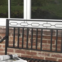 Outsunny 44" Metal Park Bench, 2 Seater Garden Bench with Decorative Backrest and Grid Seat for Patio, Backyard, Lawn, Black(m-7)