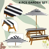 Outsunny Kids Table and Chair Set Wooden Kids Outdoor Table Set with Removable Umbrella for 4 Kids Ages 3-8 Years Old(m-5)