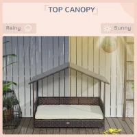 PawHut Luxury Wicker Dog House with Canopy, Outdoor Elevated Dog Bed with Cushion, Durable Pet Shelter, Cream White(m-5)