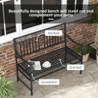 Outsunny 44" Metal Park Bench, 2 Seater Garden Bench with Decorative Backrest and Grid Seat for Patio, Backyard, Lawn, Black(m-6)