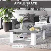 HOMCOM Square Coffee Table with Storage Shelf and Cement-like Tabletop for Living Room, White(m-7)