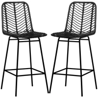 HOMCOM Set of 2 Rattan Barstools Wicker Counter Stools with Steel Legs and Footrest for Dining Room Kitchen Pub Black(m-1)