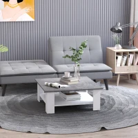 HOMCOM Square Coffee Table with Storage Shelf and Cement-like Tabletop for Living Room, White(m-4)