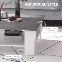 HOMCOM Square Coffee Table with Storage Shelf and Cement-like Tabletop for Living Room, White(m-5)
