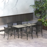 Outsunny 7 Pieces Outdoor Dining Set with 6 Stackable Chairs, Patio Table and Chairs with Plastic Top, Breathable Mesh Seat Back