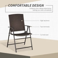 Outsunny Outdoor Wicker Dining Chair Set of 4, Rattan Foldable Chair with Steel Frame for Garden, Backyard, Porch, Brown(m-5)