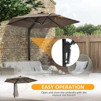 Outsunny 8 ft Wall Mounted Umbrella with 180° Rotatable Canopy, Patio Wall Parasol for Outdoor, Garden, Balcony, Yard,  Khaki(m-5)