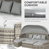 Outsunny 4 Pieces Patio PE Wicker Round Daybed, Outdoor Rattan Garden Lounge Furniture Sets, Light Grey(m-4)