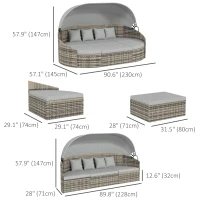 Outsunny 4 Pieces Patio PE Wicker Round Daybed, Outdoor Rattan Garden Lounge Furniture Sets, Light Grey(m-3)