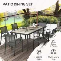 Outsunny 7 Pieces Outdoor Dining Set with 6 Stackable Chairs, Patio Table and Chairs with Plastic Top, Breathable Mesh Seat Back(m-6)