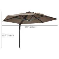 Outsunny 8 ft Wall Mounted Umbrella with 180° Rotatable Canopy, Patio Wall Parasol for Outdoor, Garden, Balcony, Yard,  Khaki(m-3)