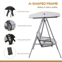 Outsunny 2-Seater Outdoor Porch Swing with Adjustable Canopy, Patio Swing Chair for Garden, Poolside, Backyard, Grey(m-6)