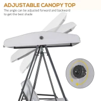 Outsunny 2-Seater Outdoor Porch Swing with Adjustable Canopy, Patio Swing Chair for Garden, Poolside, Backyard, Grey(m-4)