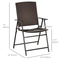Outsunny Outdoor Wicker Dining Chair Set of 4, Rattan Foldable Chair with Steel Frame for Garden, Backyard, Porch, Brown(m-3)