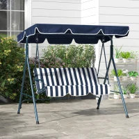 Outsunny 3-Seat Outdoor Patio Swing Chair w/ Cushion, Steel Frame Stand, Adjustable Tilt Canopy for Patio, Garden, Blue & White(m-2)