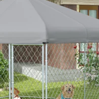 PawHut 13.4' x 11.5' x 8.8' Dog Kennel Outdoor for Medium and Large-Sized Dogs with Waterproof UV Resistant Roof, Silver(m-9)