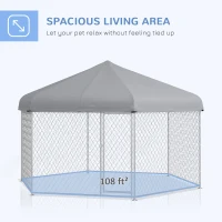 PawHut 13.4' x 11.5' x 8.8' Dog Kennel Outdoor for Medium and Large-Sized Dogs with Waterproof UV Resistant Roof, Silver(m-5)
