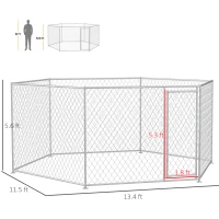 PawHut 13.4' x 11.5' x 5.6' Dog Kennel Outdoor for Medium and Large-Sized Dogs with Lockable Door, Silver(m-3)