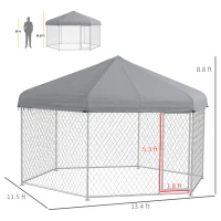 PawHut 13.4' x 11.5' x 8.8' Dog Kennel Outdoor for Medium and Large-Sized Dogs with Waterproof UV Resistant Roof, Silver(m-3)