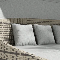 Outsunny 4 Pieces Patio PE Wicker Round Daybed, Outdoor Rattan Garden Lounge Furniture Sets, Light Grey(m-8)