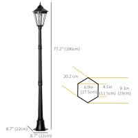 Outsunny 77" Solar Lamp Post Light Outdoor Street Lamp, Motion Activated Sensor PIR, Adjustable Brightness for Backyard, Black(m-3)