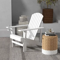 Outsunny Oversized Adirondack Chair, Outdoor Fire Pit and Porch Seating, Classic Log Lounge w/ Built-in Cupholder, White(m-2)