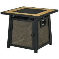 Outsunny 50,000 BTU Propane Fire Table, 28" Gas Firepit Table with Pulse Ignition, Lava Rocks, Rain Cover, Brown(m-2)
