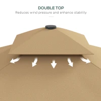 Outsunny 8' x 8' Square Double Top Offset Patio Umbrella Garden Parasol with Solar LED Lights, Ruffles and Weights, Khaki(m-7)