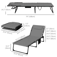 Outsunny Folding Chaise Lounge with Reclining Back, 25.6" x 74" x 14.2", Grey(m-3)
