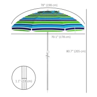 Outsunny 6ft Travel Beach Umbrella with Sand Anchor Height Adjustable Sun Umbrella with Tilt Bag 40+ UV Protection Multicolour(m-3)