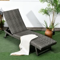 Outsunny Rattan Outdoor Lounger Chair Recliner with 5-Level Adjustable Backrest, Wheels for Garden, Patio, Poolside, Mixed Grey(m-1)