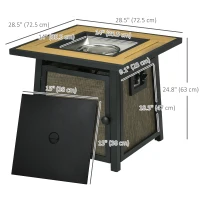 Outsunny 50,000 BTU Propane Fire Table, 28" Gas Firepit Table with Pulse Ignition, Lava Rocks, Rain Cover, Brown(m-3)