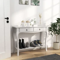 HOMCOM Console Table, Modern Entryway Table with 2 Drawers and Bottom Shelf, Sofa Table for Living Room, Hallway, Ivory White(m-1)