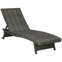 Outsunny Rattan Outdoor Lounger Chair Recliner with 5-Level Adjustable Backrest, Wheels for Garden, Patio, Poolside, Mixed Grey(m-2)