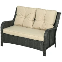 Outsunny 2-Seater Outdoor Sofa w/ 4" Thick Cushions, Outdoor Couch, Beige(m-1)