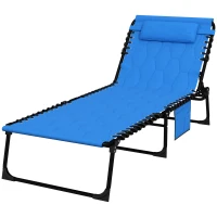 Outsunny Folding Chaise Lounge with Reclining Back, 25.6" x 74" x 14.2", Blue(m-2)