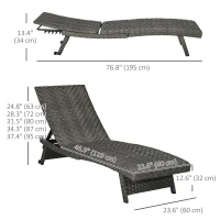 Outsunny Rattan Outdoor Lounger Chair Recliner with 5-Level Adjustable Backrest, Wheels for Garden, Patio, Poolside, Mixed Grey(m-3)