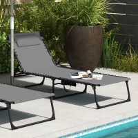 Outsunny Folding Chaise Lounge with Reclining Back, 25.6" x 74" x 14.2", Grey(m-1)