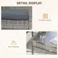 Outsunny 4 Pieces Patio Furniture Set with Loveseat Bench, Armchairs, Glass Table, Outdoor Wicker Conversation Seating Set, Grey(m-6)