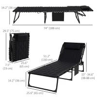 Outsunny Folding Chaise Lounge with Reclining Back, 25.6" x 74" x 14.2", Black(m-3)