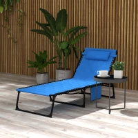 Outsunny Folding Chaise Lounge with Reclining Back, 25.6" x 74" x 14.2", Blue(m-1)