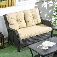 Outsunny 2-Seater Outdoor Sofa w/ 4" Thick Cushions, Outdoor Couch, Beige(m-2)