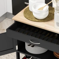 HOMCOM Rolling Kitchen Cart, Kitchen Island with Storage Drawer, 9-bottle Wine Rack, Door Cabinets, Wooden Countertop, Black(m-10)