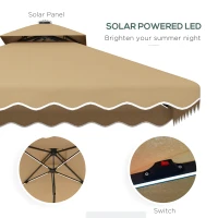 Outsunny 8' x 8' Square Double Top Offset Patio Umbrella Garden Parasol with Solar LED Lights, Ruffles and Weights, Khaki(m-5)